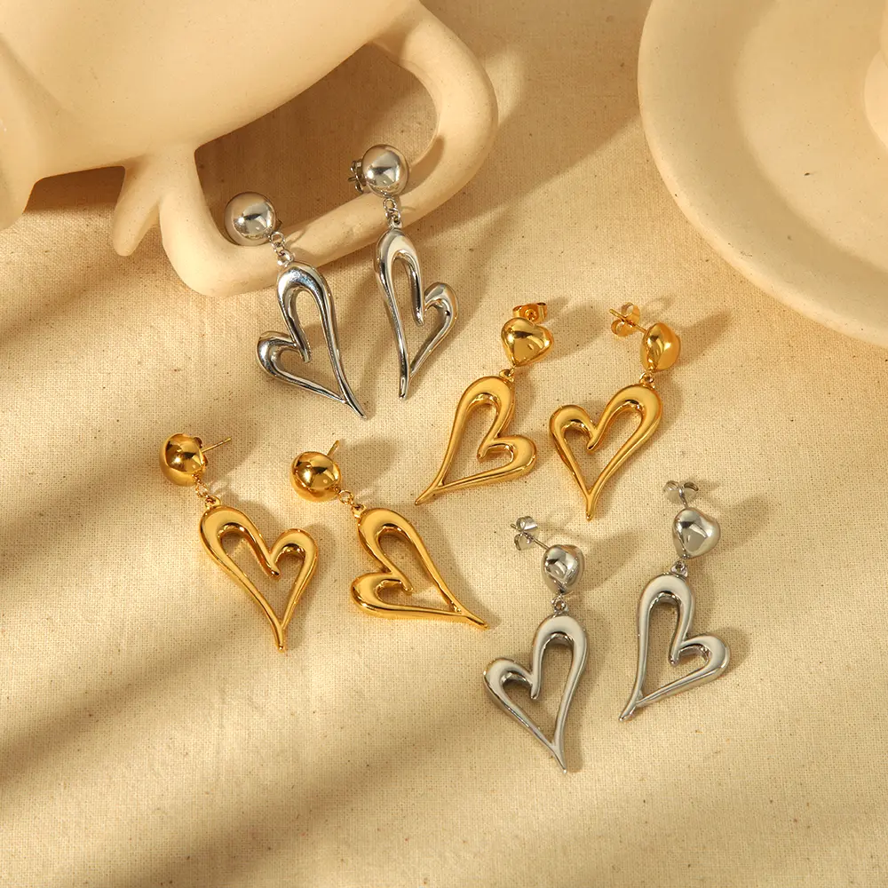 1 Pair Simple Novelty Style Hollow Heart Shape Stainless Steel 18K Gold Plated Women's Drop Earrings h5 